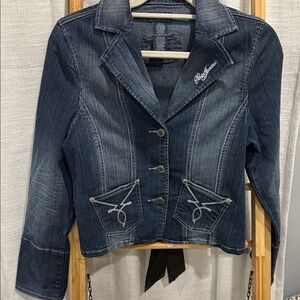 Dark Blue Denim Jacket with Embroidery